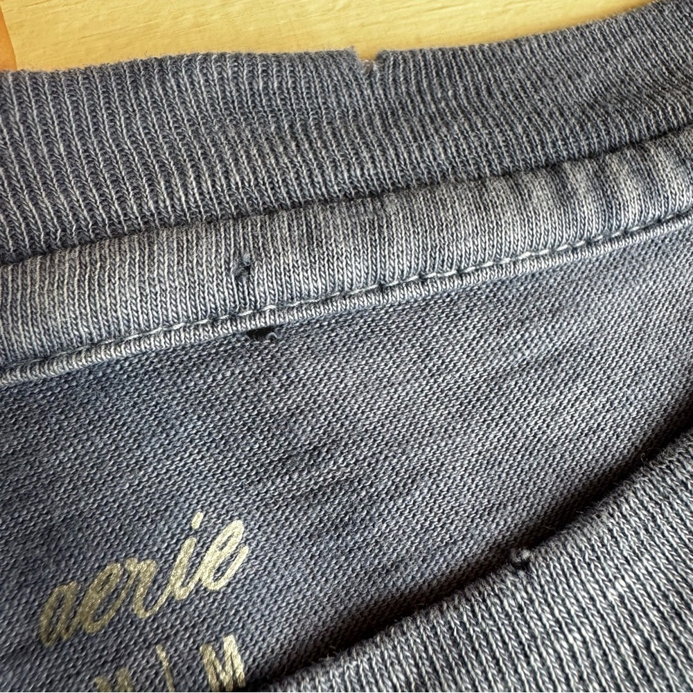 Aerie Boxy Blue Oversized Cropped Distressed Crewneck Tee - Picture 6 of 8